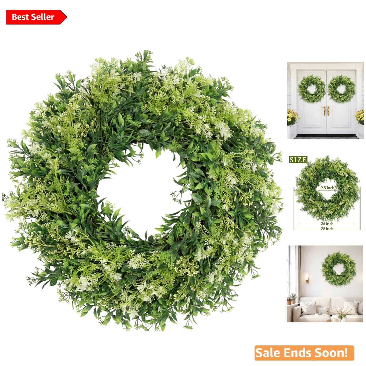 28 Inch Large Artificial Eucalyptus Wreath for Front Door Home Decor Greenery…