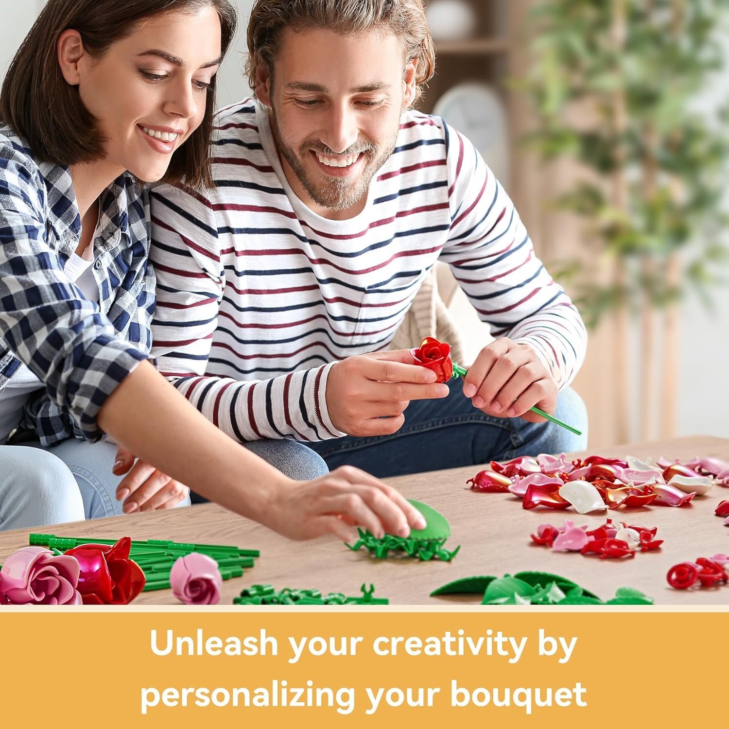 Versatile 174-Piece Rose Building Set with Adjustable Stems – Creativity Awaits!