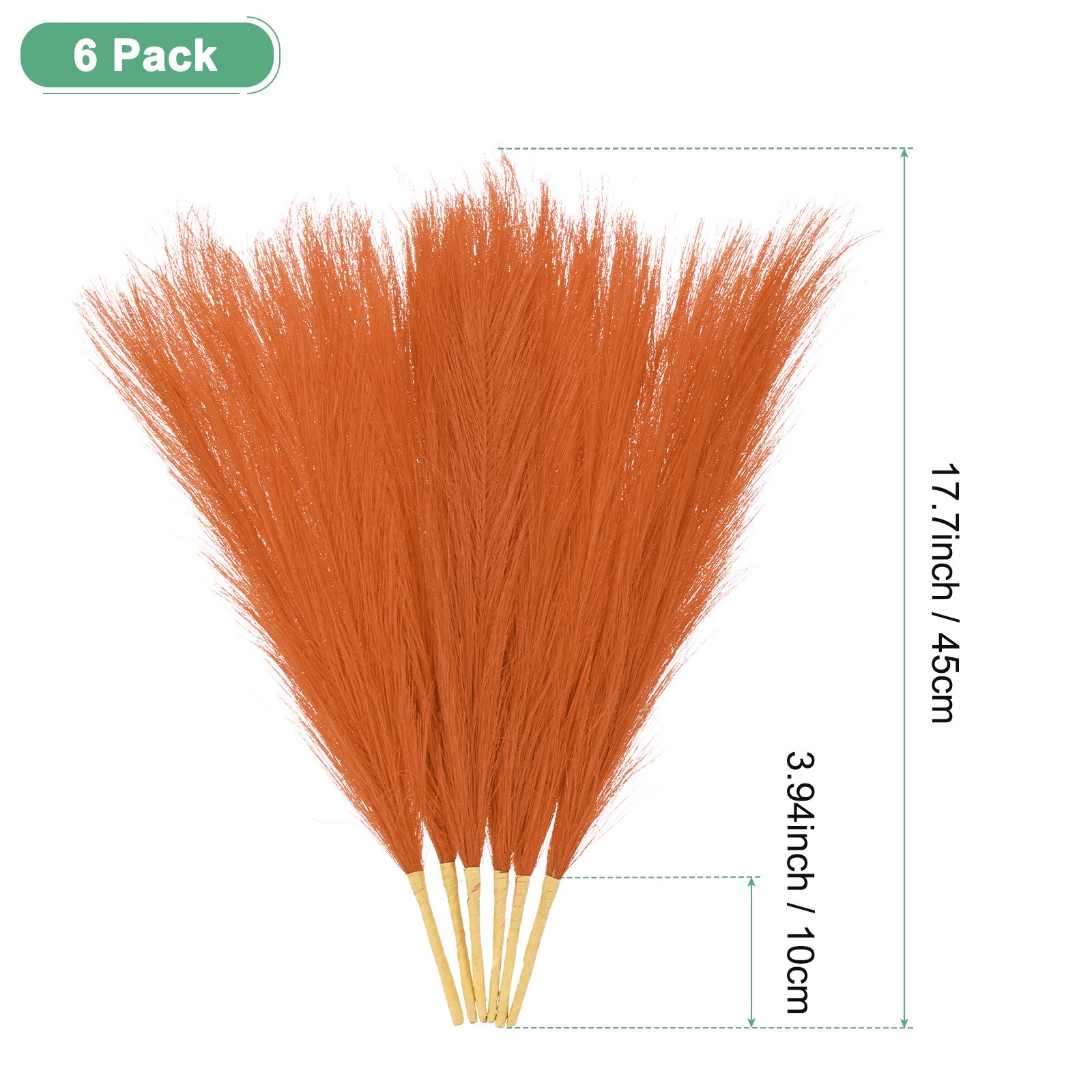 6-Pack Faux Pampas Grass 21.7 Inch for Home Decor/Wedding [Orange]