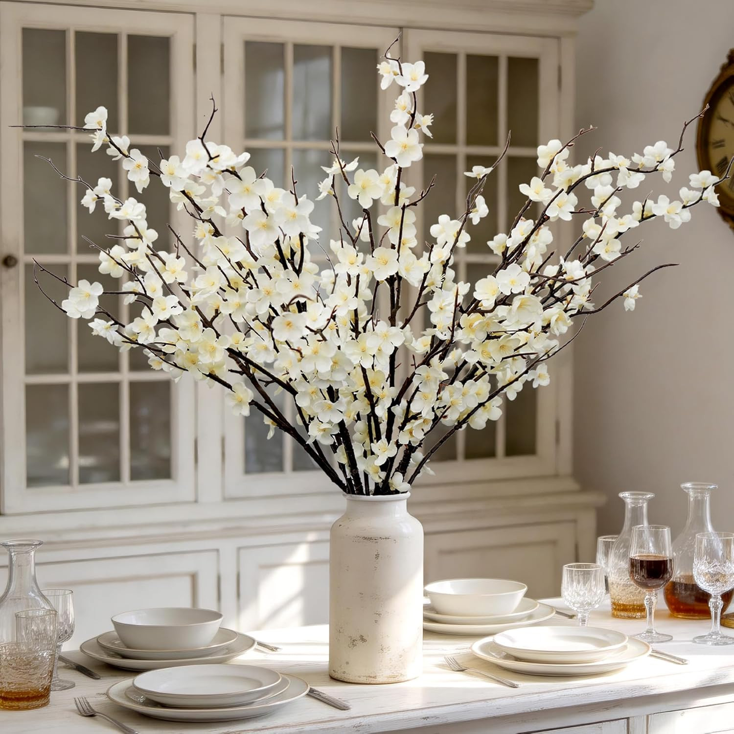 Cherry Blossom Branches Decor 39Inch 6Pc Artificial Flower Indoor Realistic | Wh
