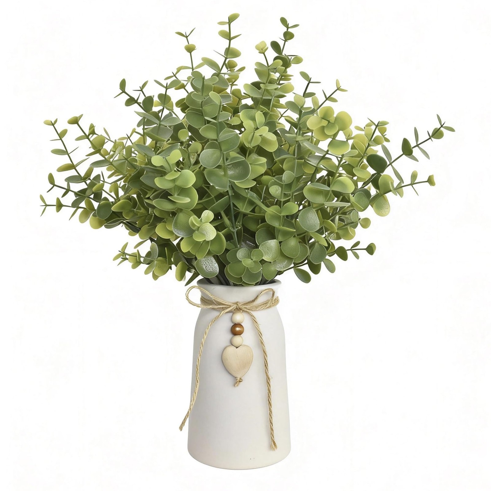 Artificial Eucalyptus Plant in White Ceramic Vase, 14″ Tall Faux Eucalyptus A…
