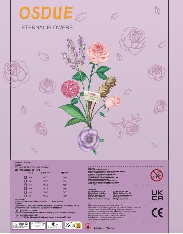 Flower Bouquet Building Set -6 Artificial Flowers Building Kit, 547Pcs Building