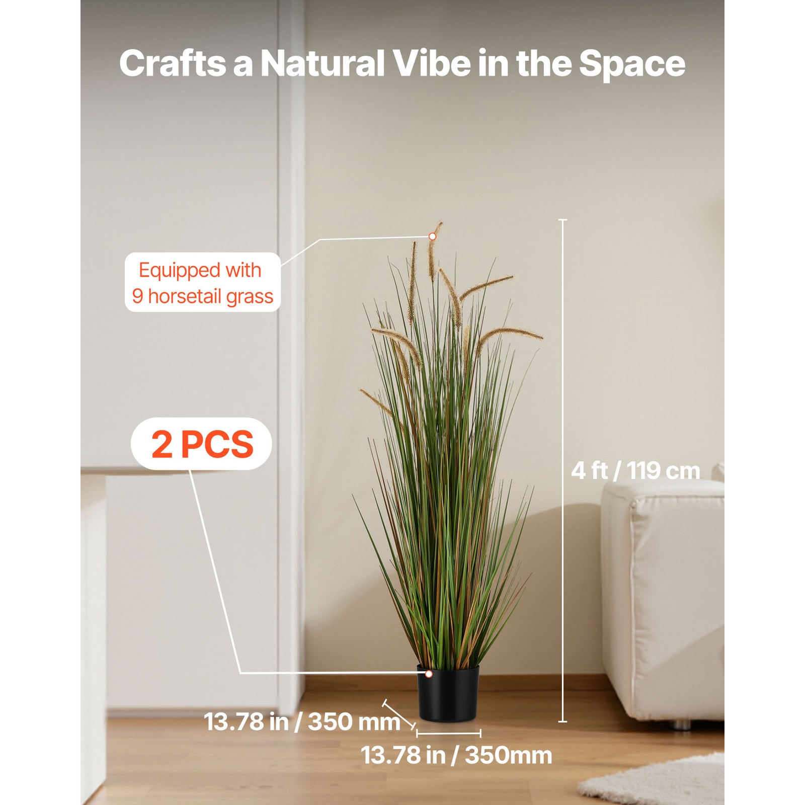 Uimoso Artificial Horsetail Reed Grass in Pot, 47-Inch, Set of 2, Green
