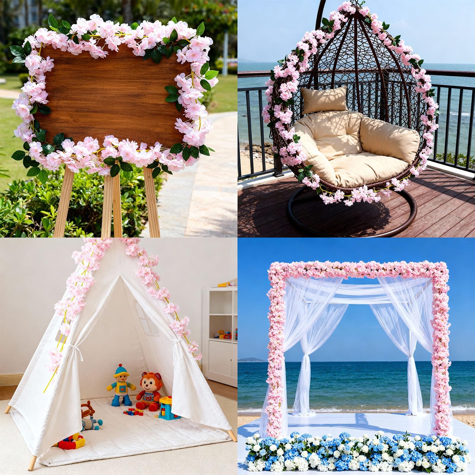 10 PCS Cherry Blossom Flowers 60 Ft Artificial Sakura Vines Light Pink Wedding