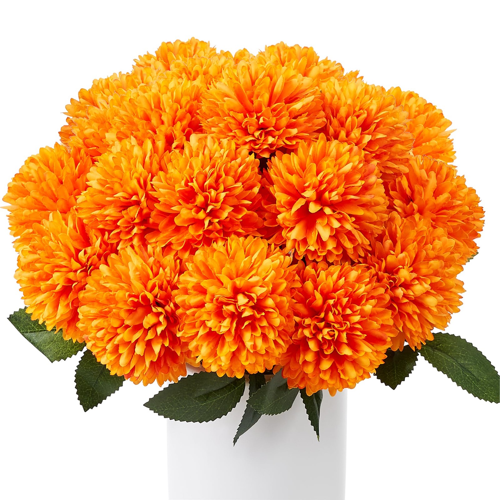 Artificial Chrysanthemums 12 PCS Orange Ball Flower Fake Mums Fall Decor