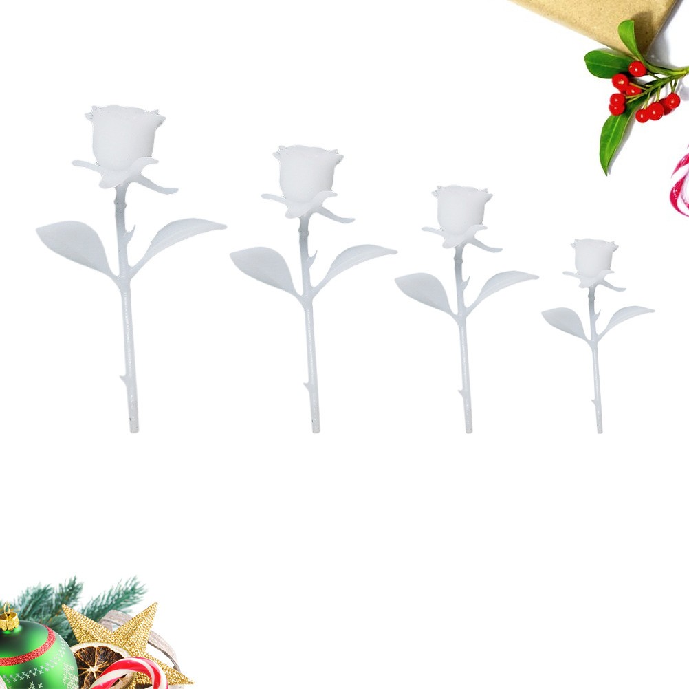 4PCS DIY Handmade 3D Rose Ornament Mini Rose Model Crystal Glue (White)