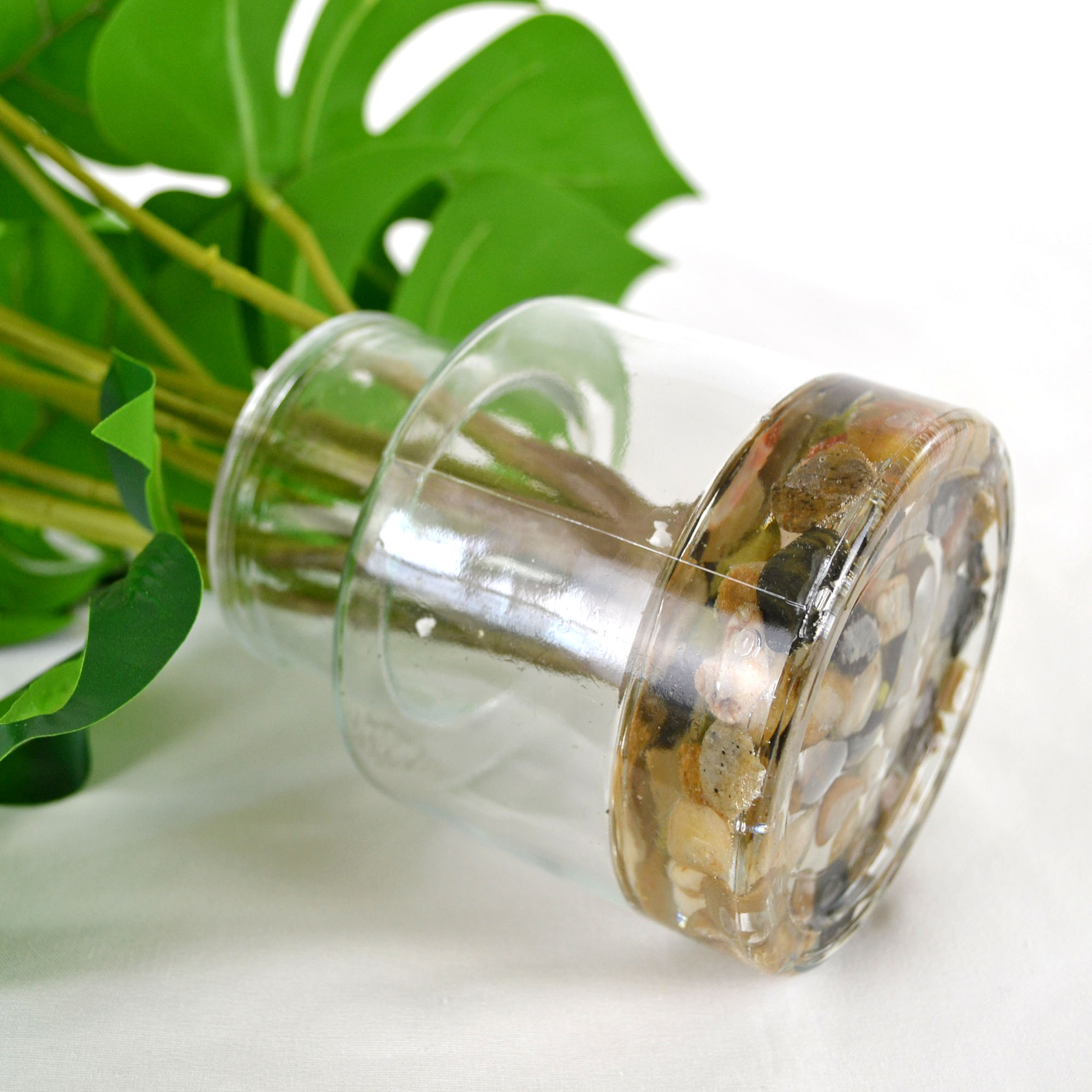 Real Touch 17.5 inch Artificial Plant Monstera Leaves in Glass Vase and LED Base