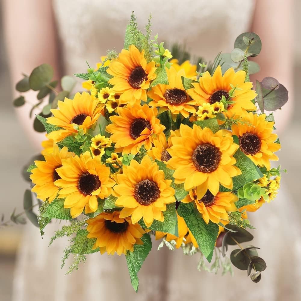 Luxurious 2 Bunches of UV Resistant Silk Sunflowers, Perfect for Home or Parties