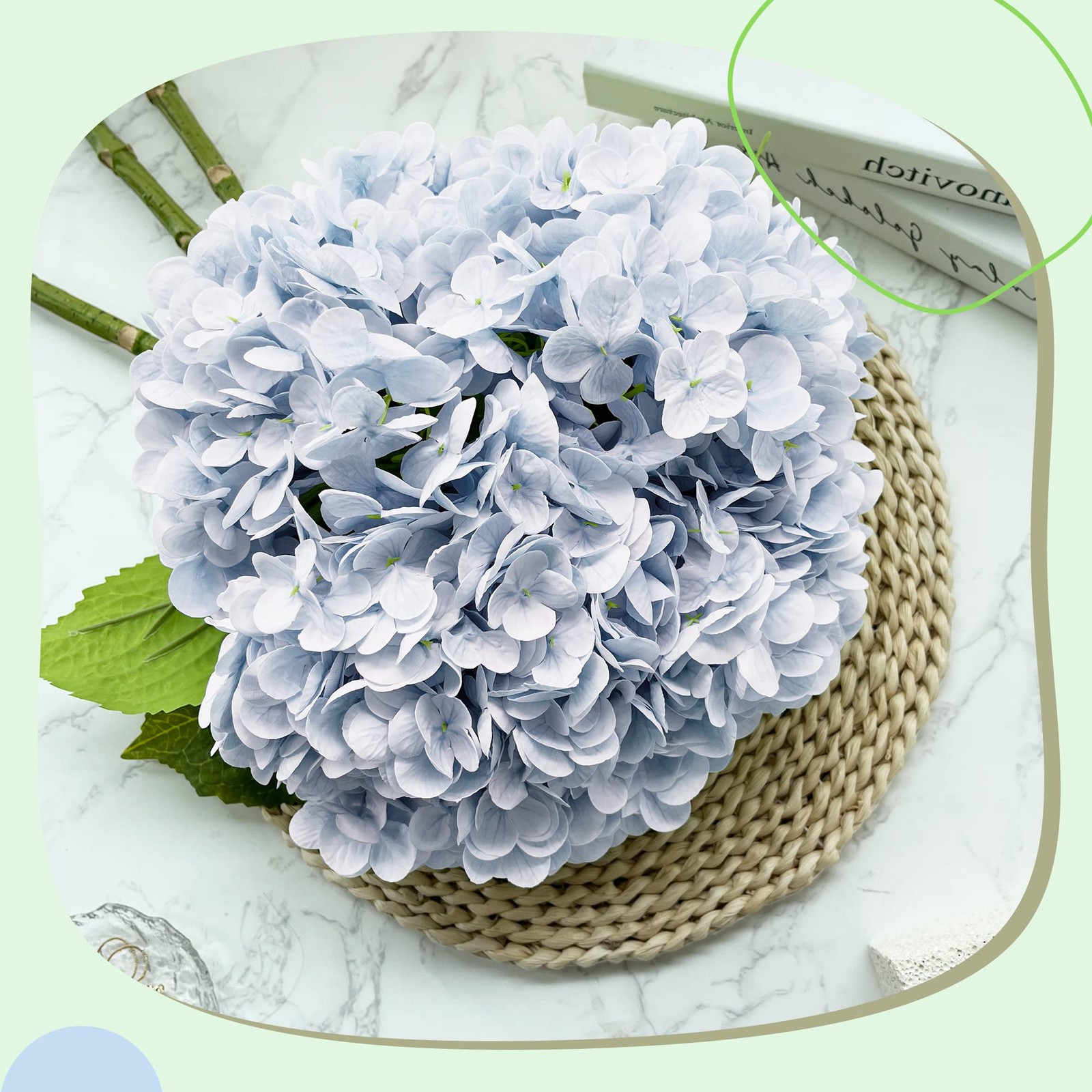21In Blue Artificial Hydrangea Flowers 5 Pcs Real Touch 3D Print Latex Flower…