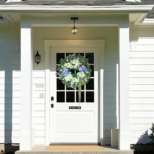 26″ Hydrangea & Eucalyptus Wreath for Front Door, Porch, Window – Large