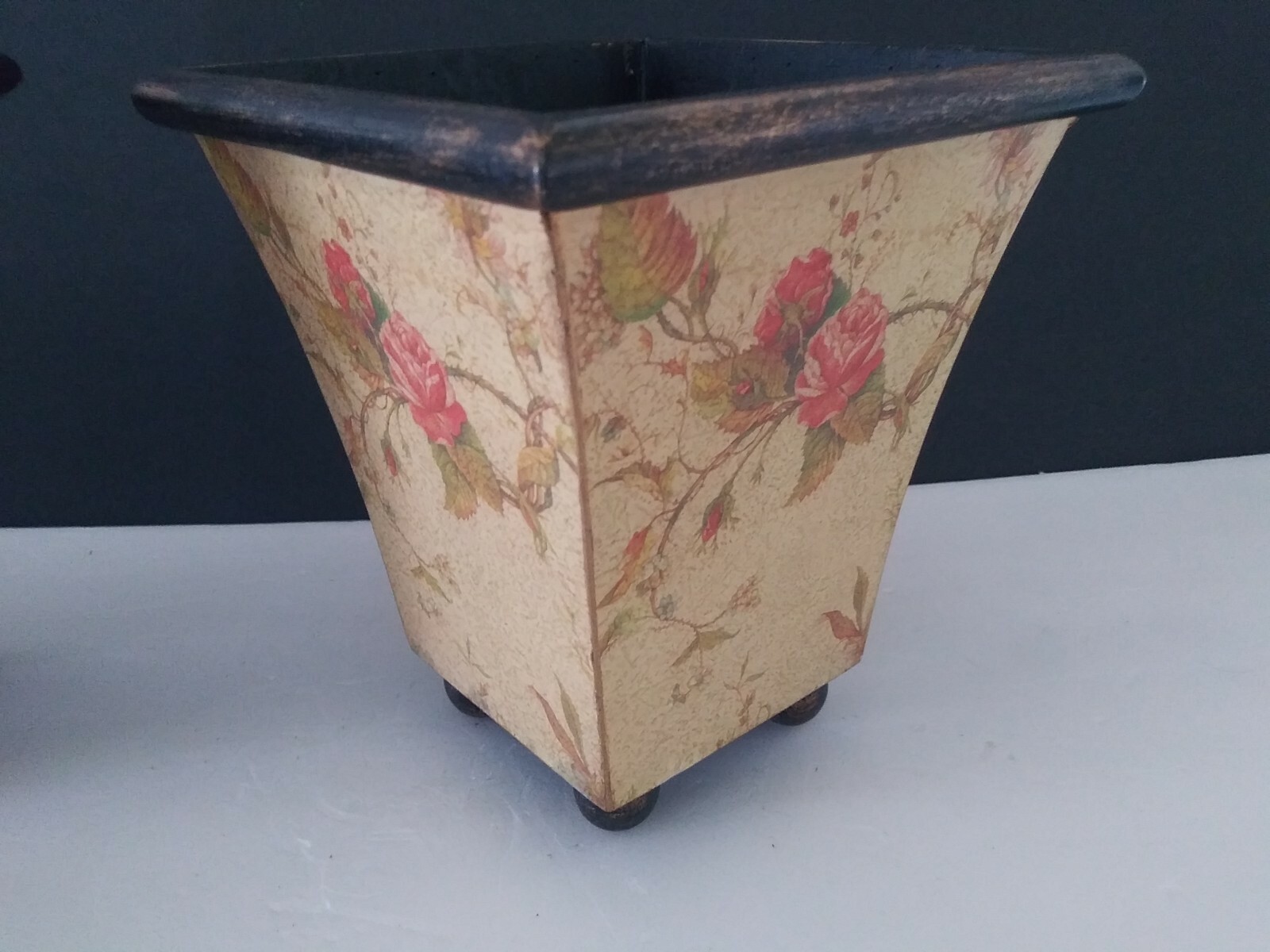 Absolutely Beautifully decorated Wooden Vases. Silk Flowers. Two pots!!