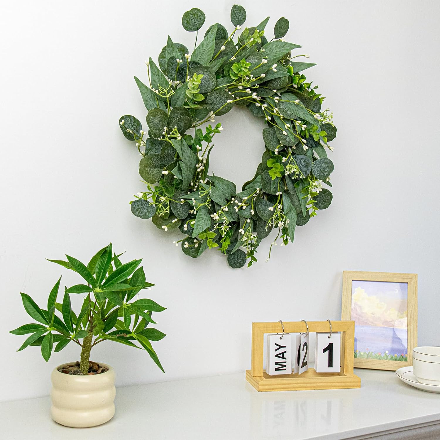 20 Inch Green Wreaths for Front Door Artificial Eucalyptus Wreath Greenery Wreat
