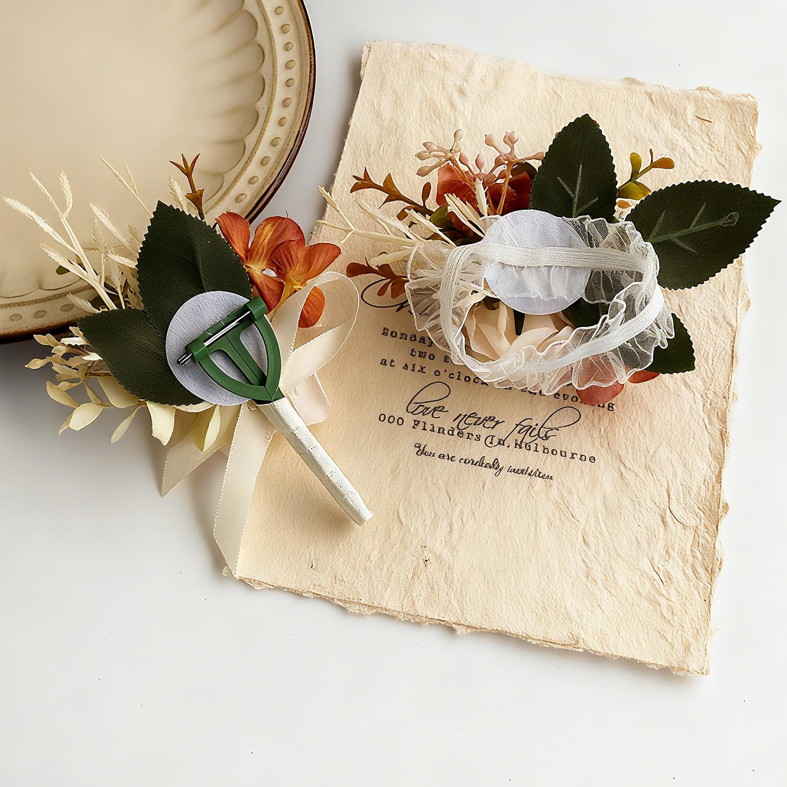 Champagne Corsage and Boutonniere Set, 2pcs Boutonniere and Wrist