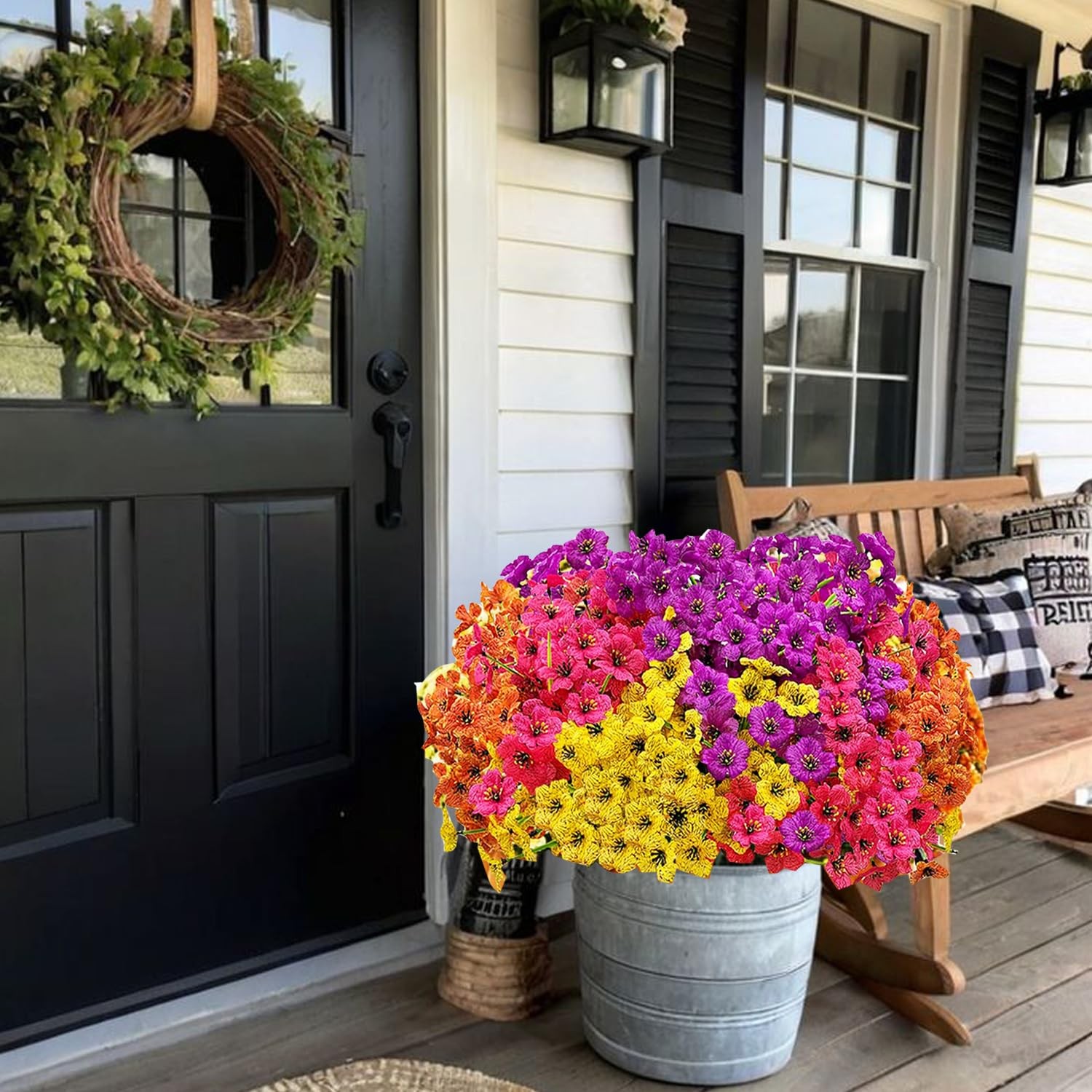 20 Bundles Artificial Flowers for Outdoors,No Fade Fake Silk Flowers with Pla…