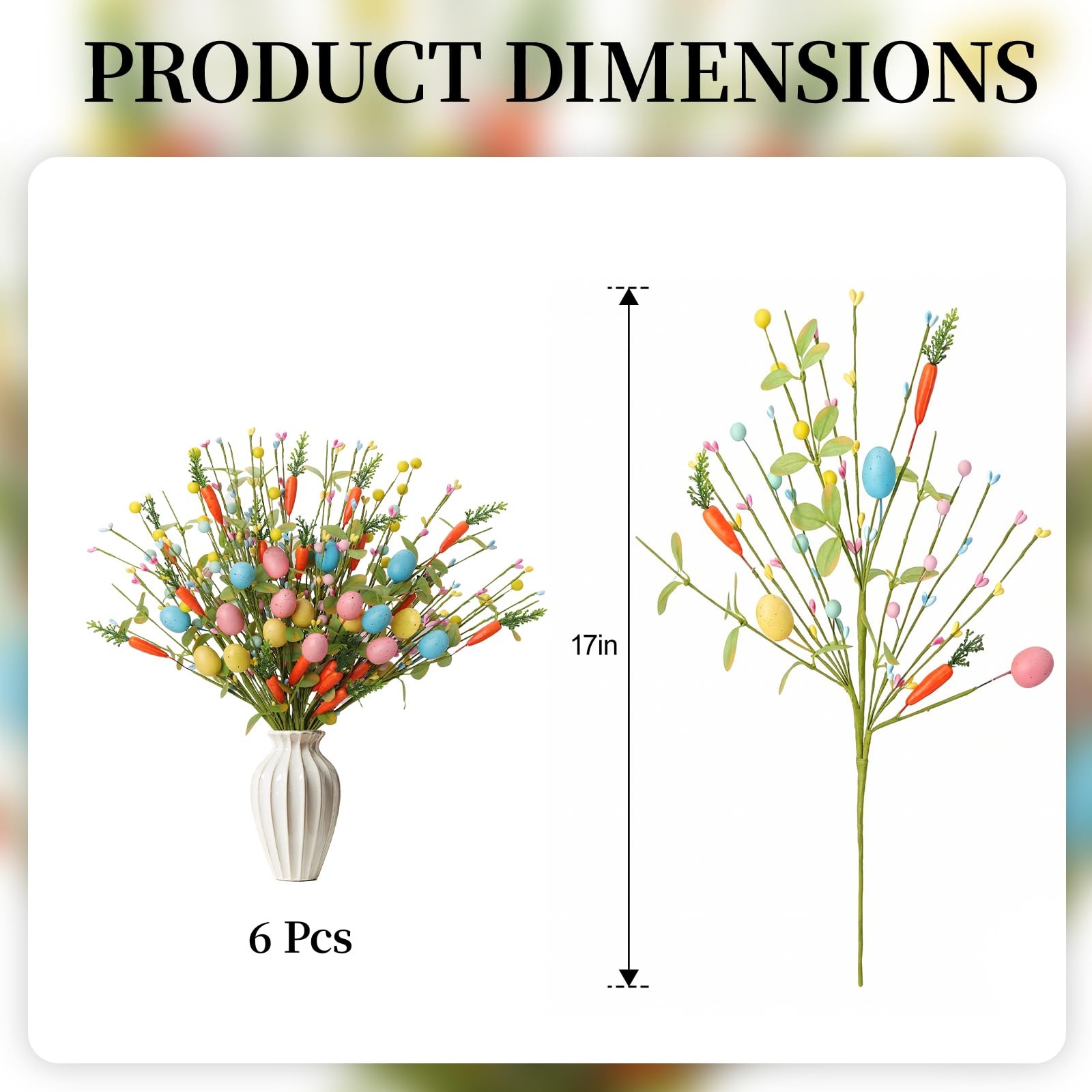 Easter Decorations 6 Pack Easter Stems 17 Inch Artificial Egg Picks with Carr…