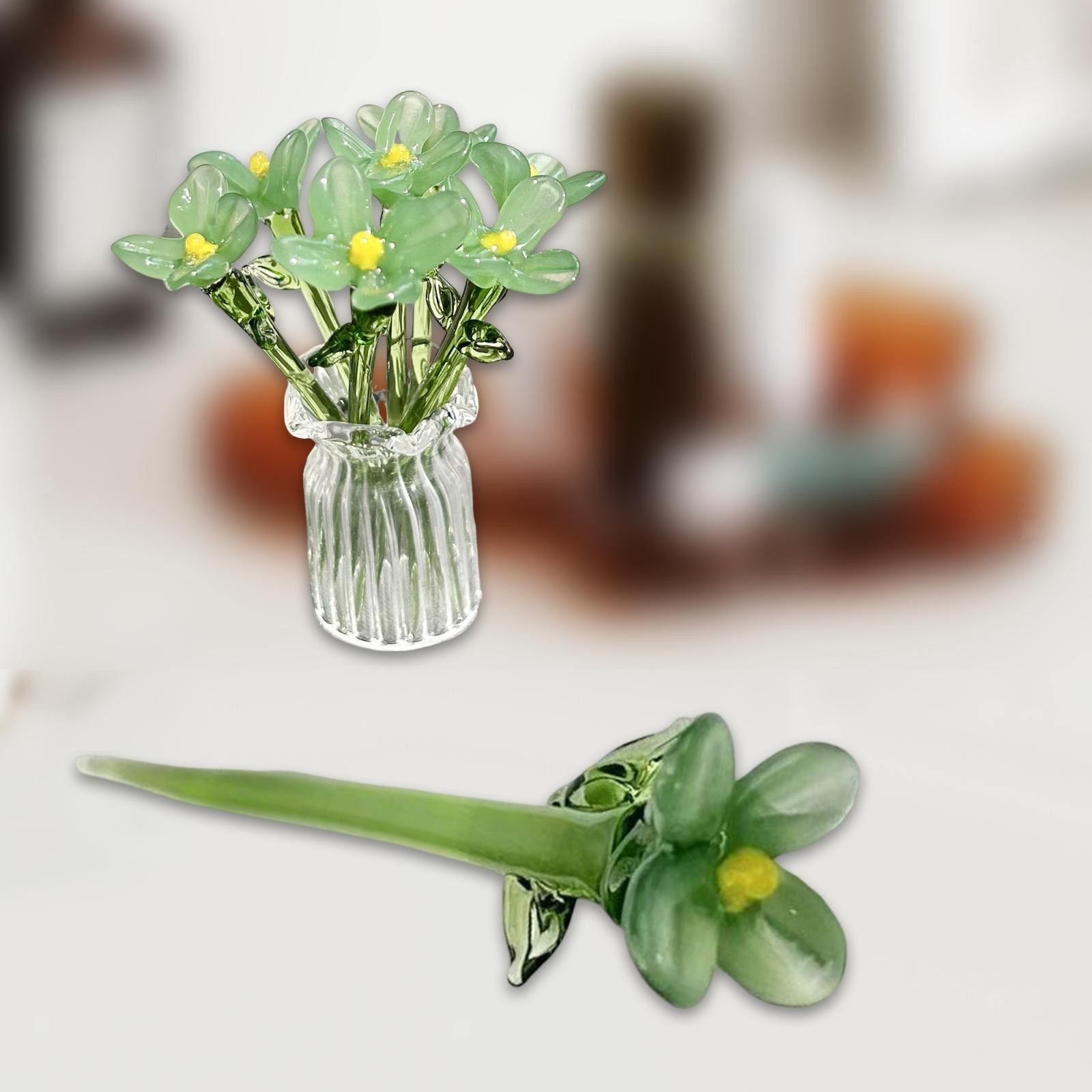 Miniature Hand-Blown Glass Flower Bouquet in Tiny Clear Vase