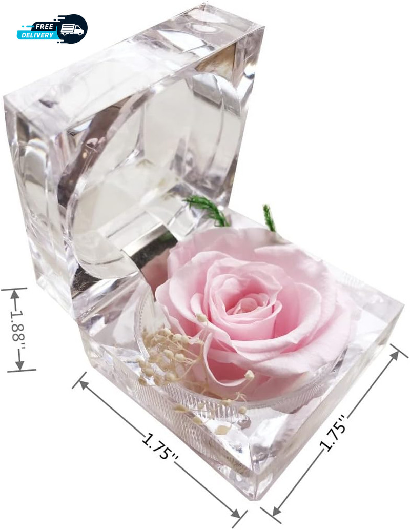 Preserved Rose Real Forever Rose in Mini Clear Ring Box, Eternal Flower Rose Gif