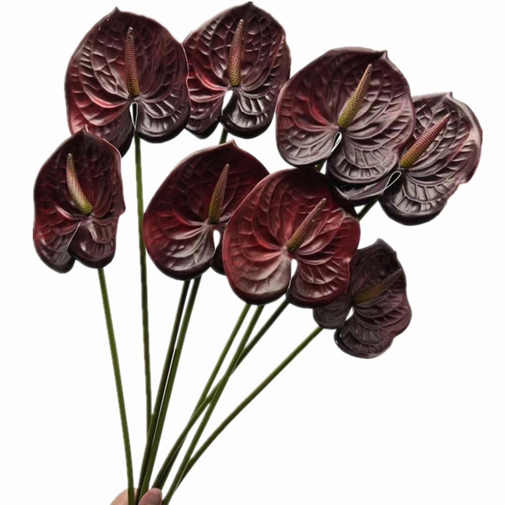 Artificial Anthurium Flowers 5.5 Inch Head Bridal Wedding Burgundy 8 PCS