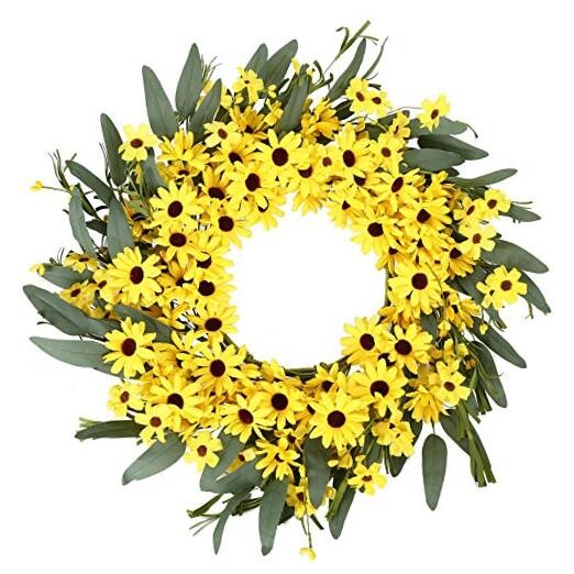 Yellow Spring Wreath 22 Inch Summer Wreath with Sunflower and Daisy Flower