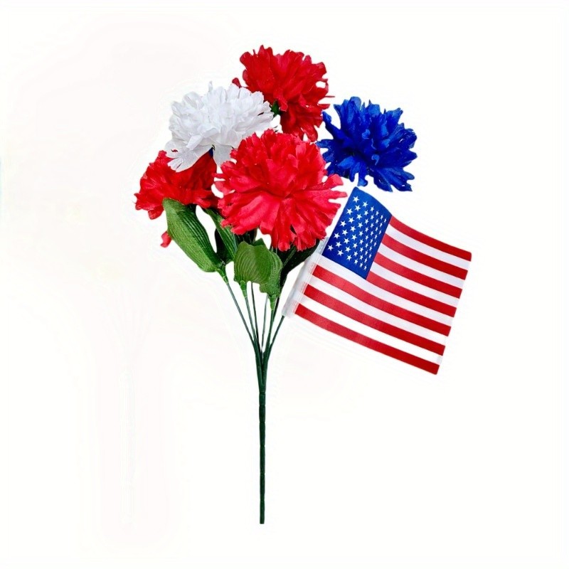 4Pcs Patriotic Artificial Flowers w/American Flag 4th of July Veterans Day Decor