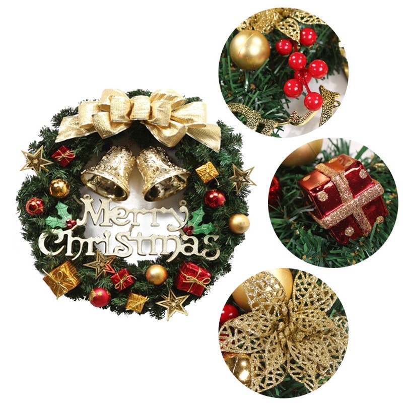 11 Inch Wreath with Bows and Gold Bells Artificial Branch Door Garland