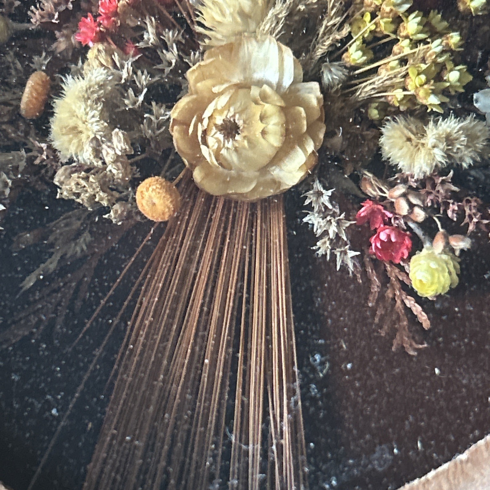 Vintage Dried Floral Arrangement In Rustic Frame Handmade 12” X 10”