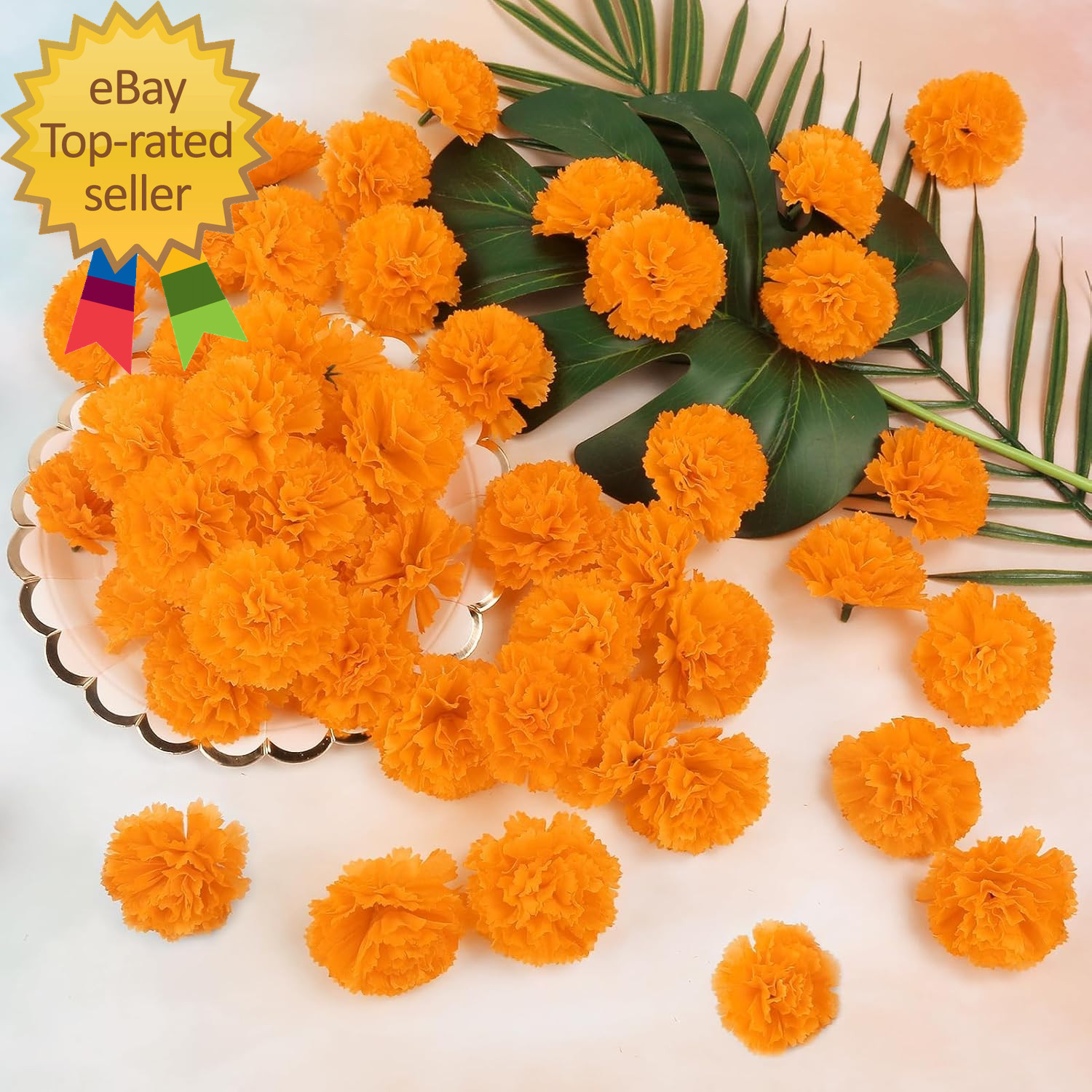 80 Pcs Artificial Marigold Flowers 2″ Silk Marigold Flower Heads with Stems
