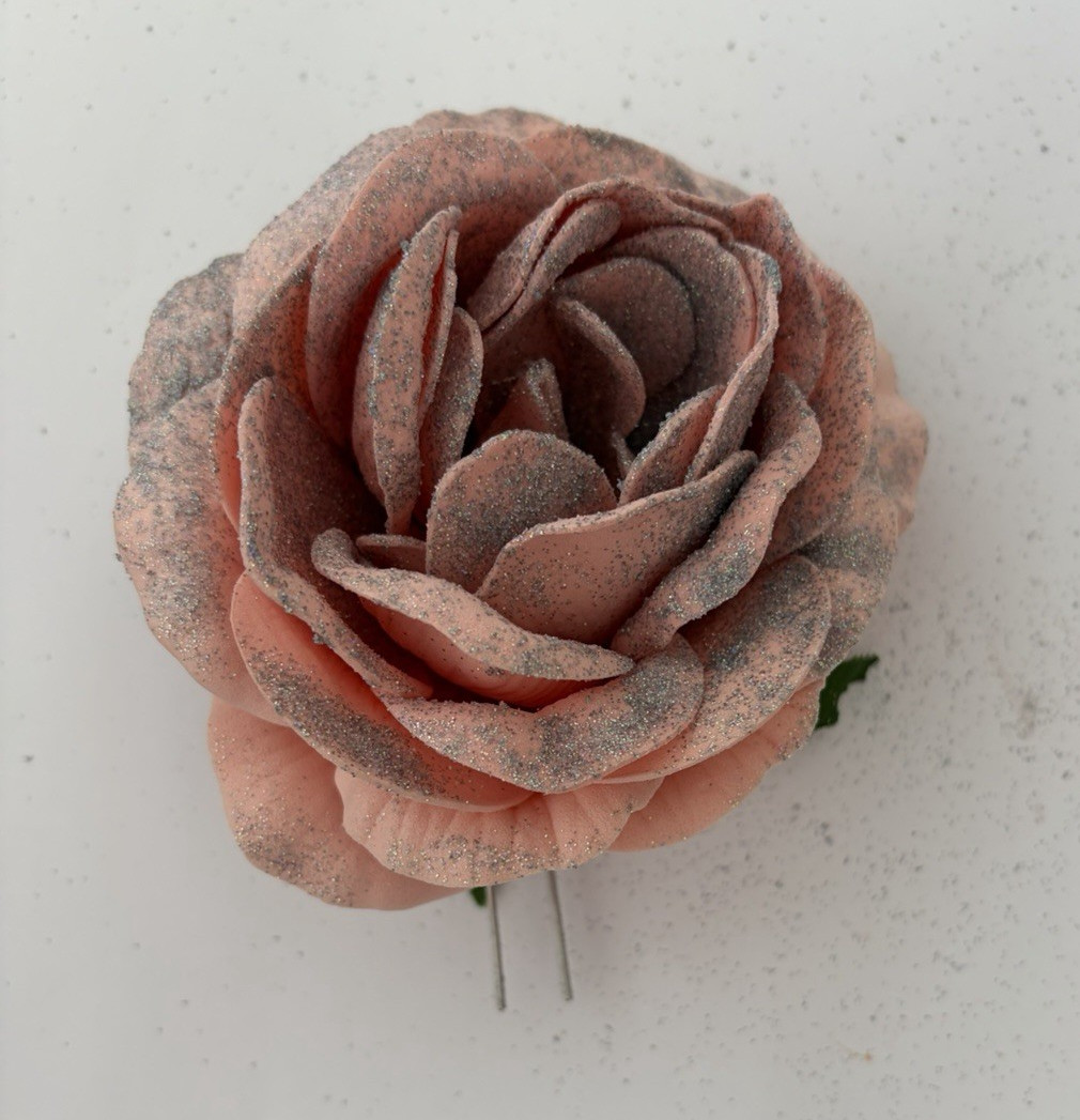 Artificial Pink & Green Rose Flower Pick Floral Pick with Wire Stem