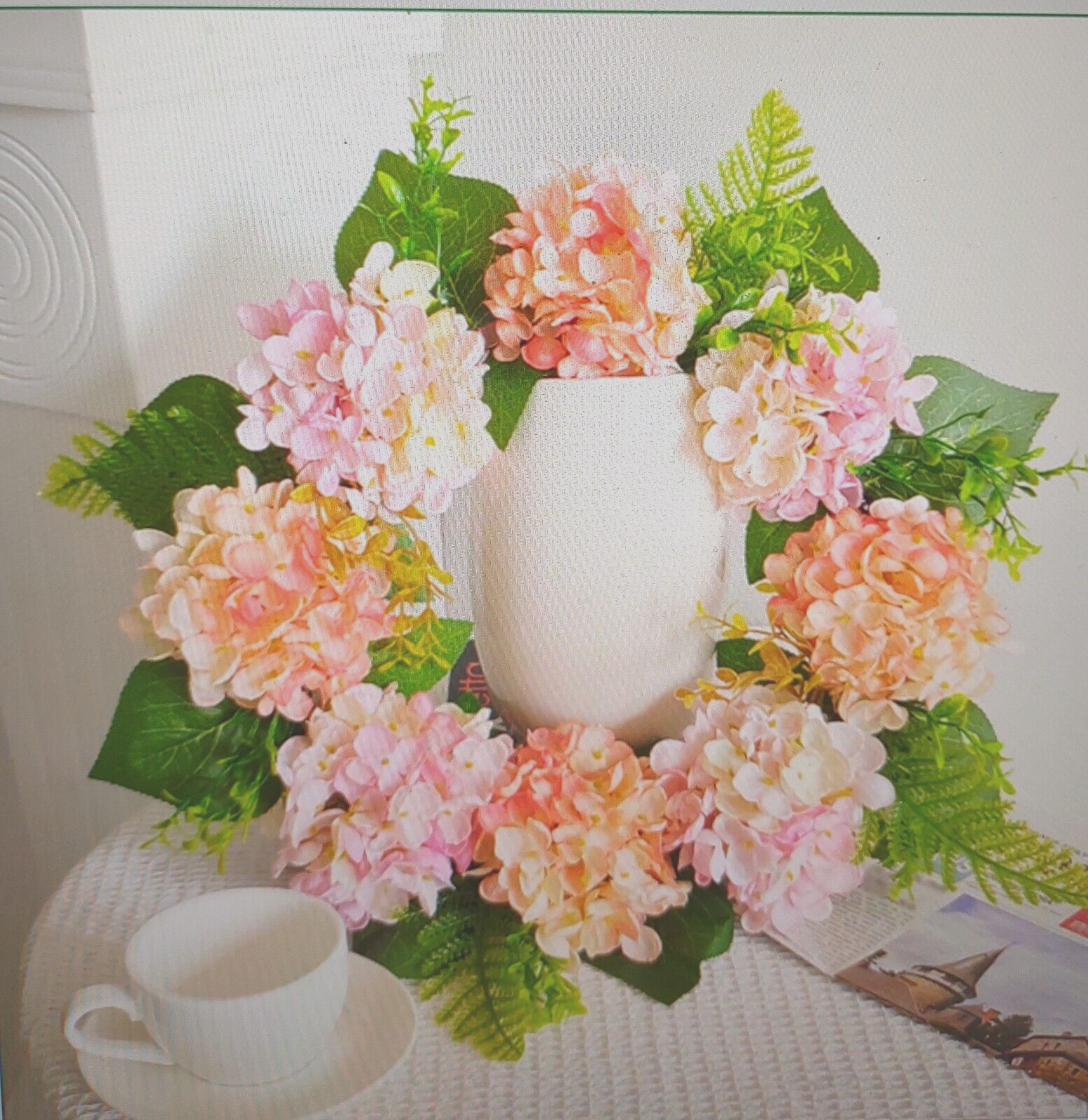 Artificial Spring Wreath for Front Door or Porch, Pink Flower