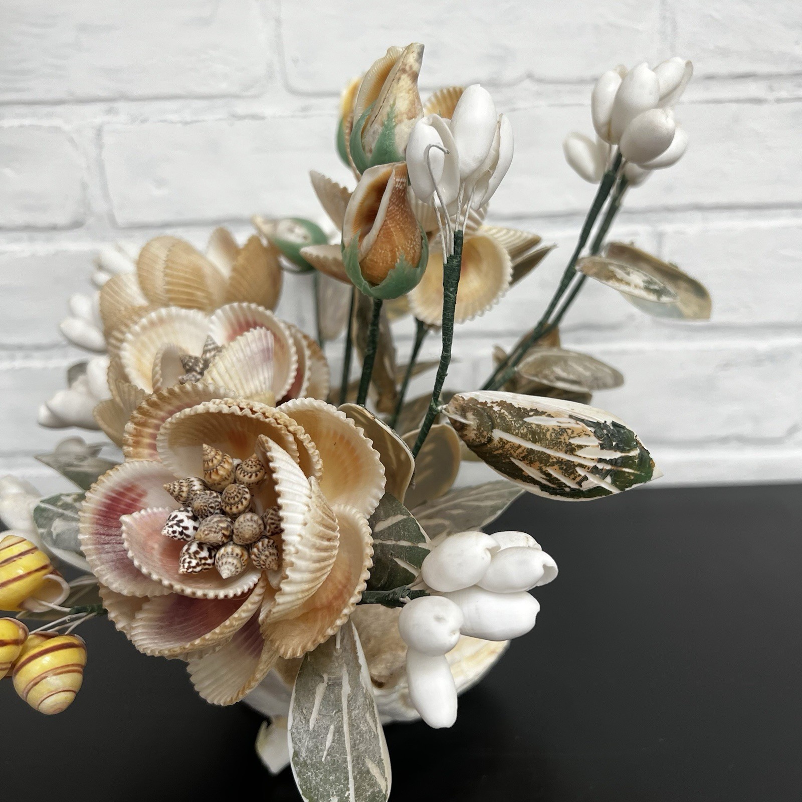 Vintage Shell Flower Arrangement Clam Shell Planter 12” Coastal Decor