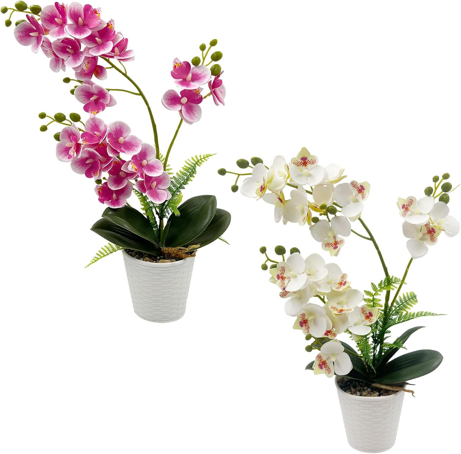 Potted Artificial Orchid Flowers – 2 Pack Silk Phalaenopsis for Home Decor
