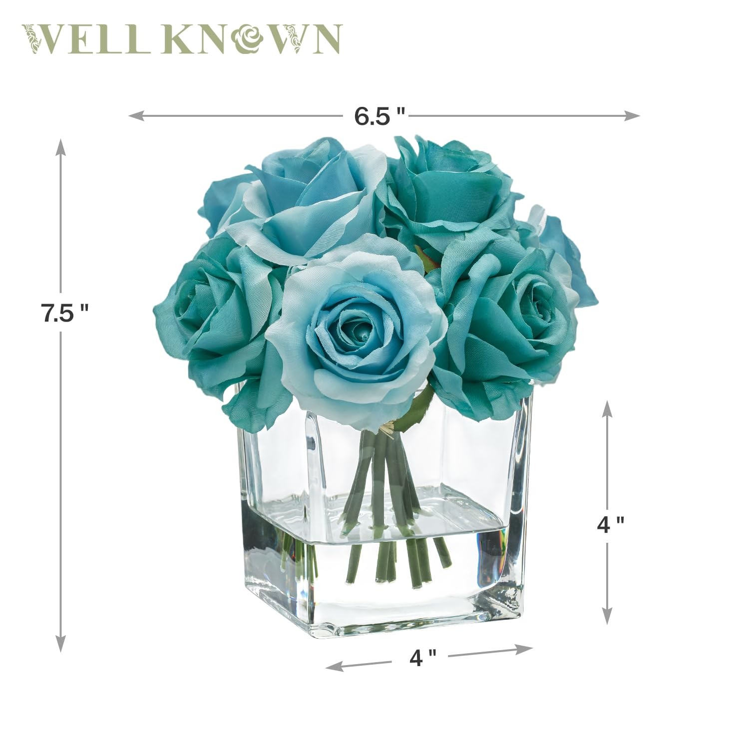Rose Artificial Flowers Vase Faux Water Silk Centerpieces Home Decor Teal Blue