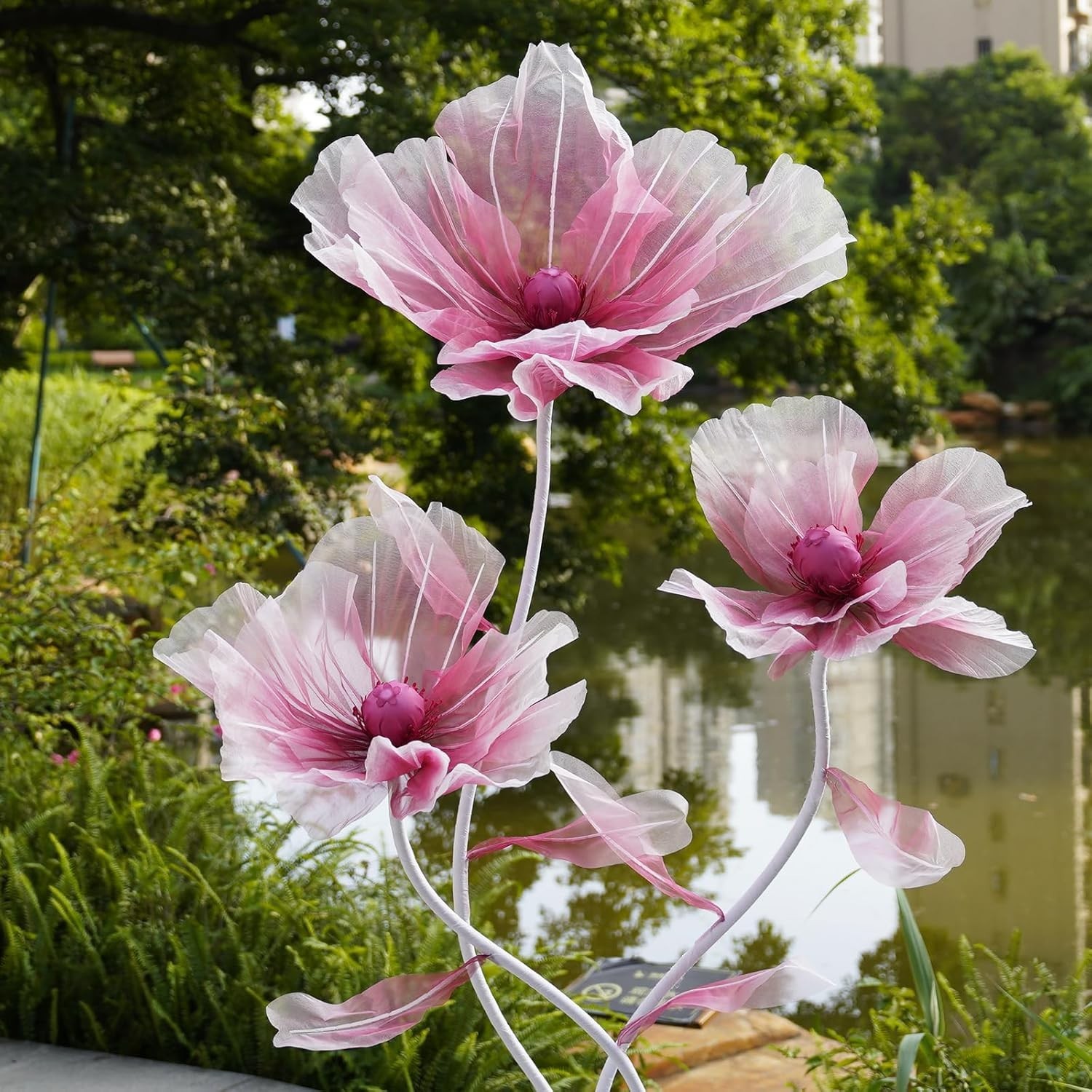 Giant Flowers Decoration W/ Stand Floor Standing Oversized Large Organza Flowers