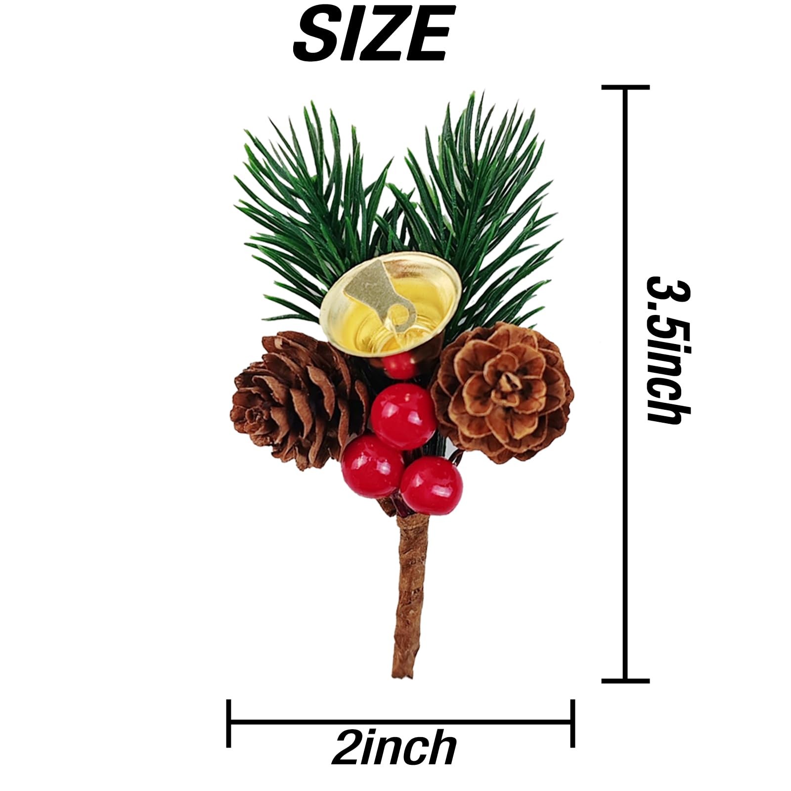 25PCS Christmas Floral Pick with Jingle Bell, Pine Cone Holly Berry Stems for…