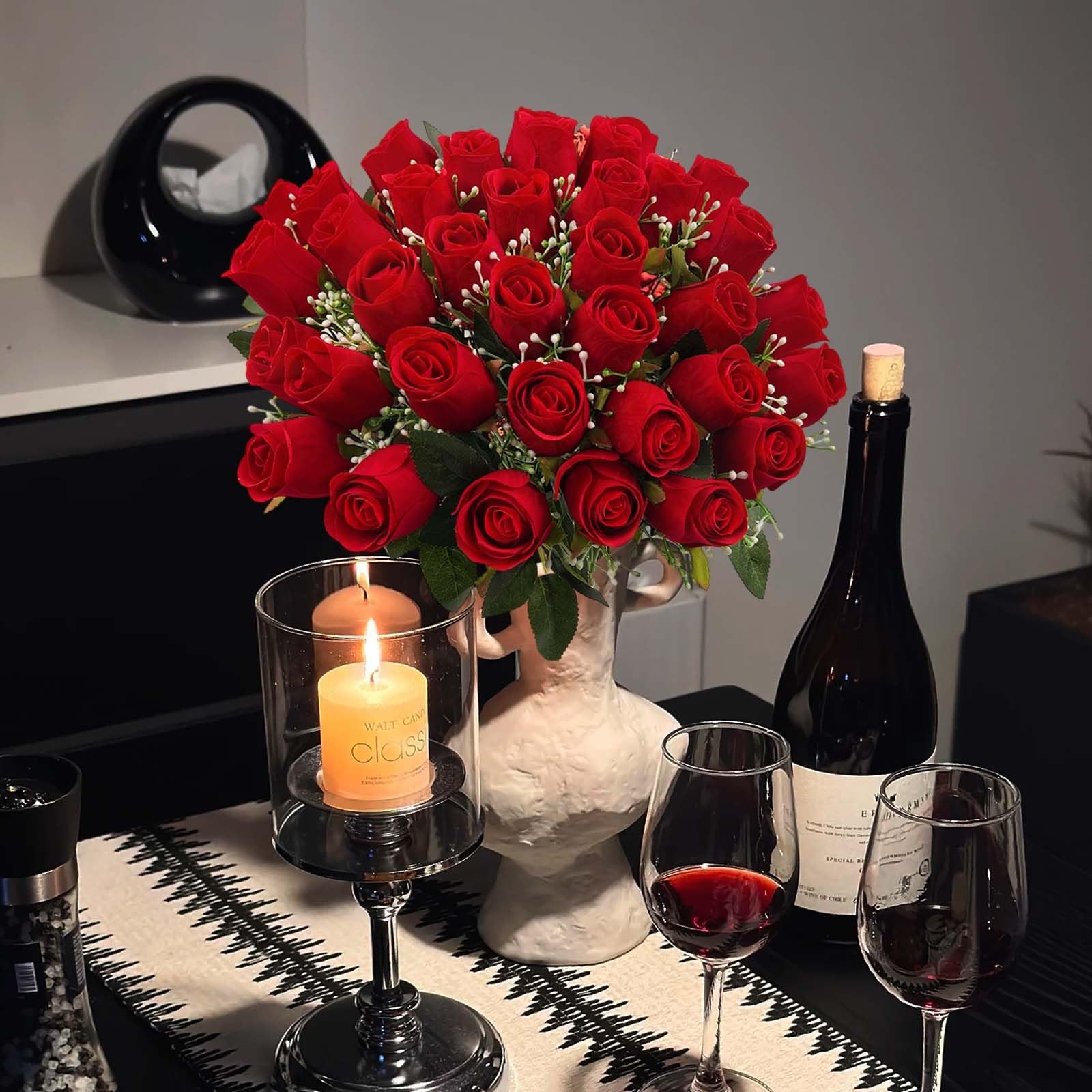 36 Blooms Velvet Artificial Roses, 2 Bouquets Red Roses Faux Silk Flowers for…