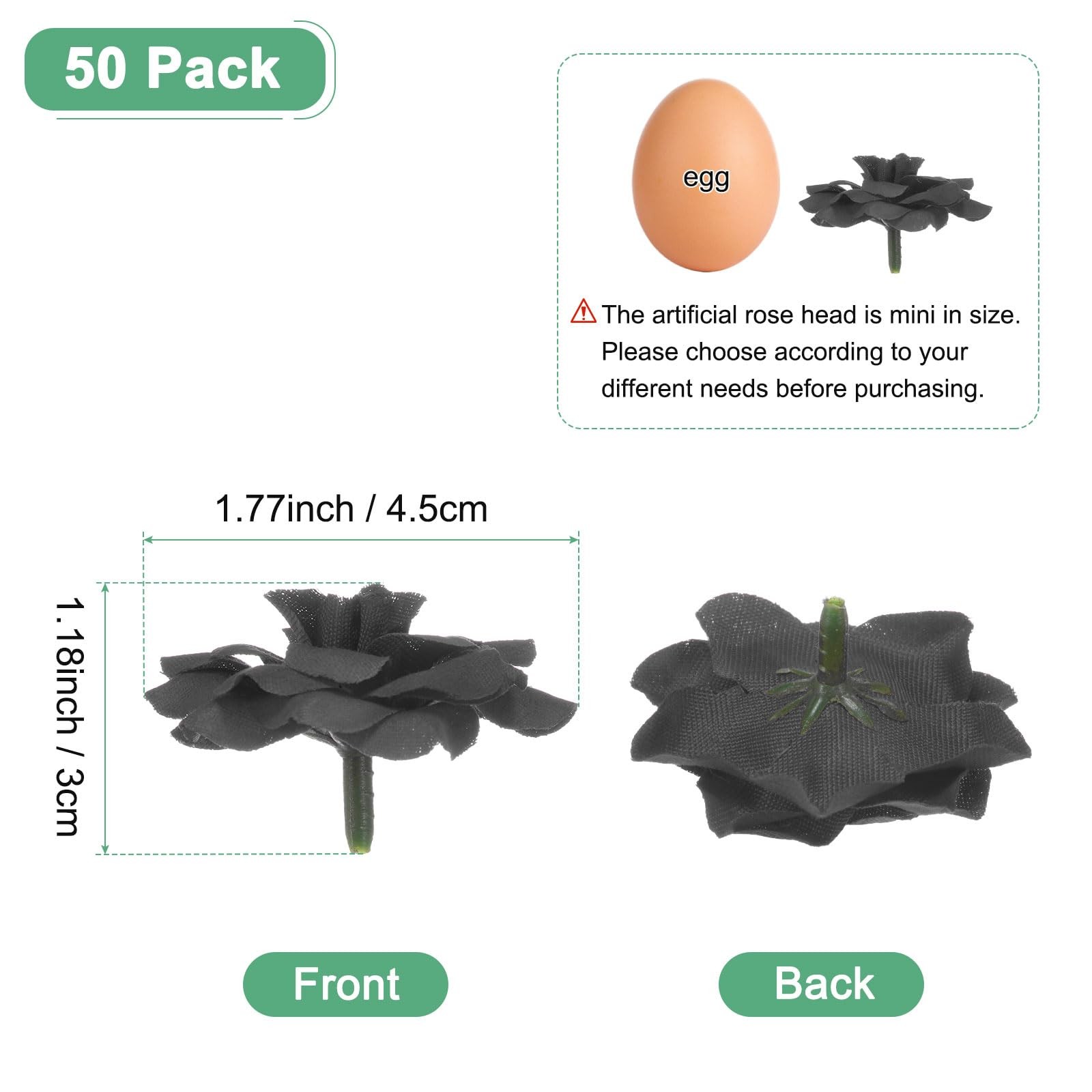50 PCS Black Artificial Silk Faux Rose Heads Fake Bloom Bud Wedding Bouquet