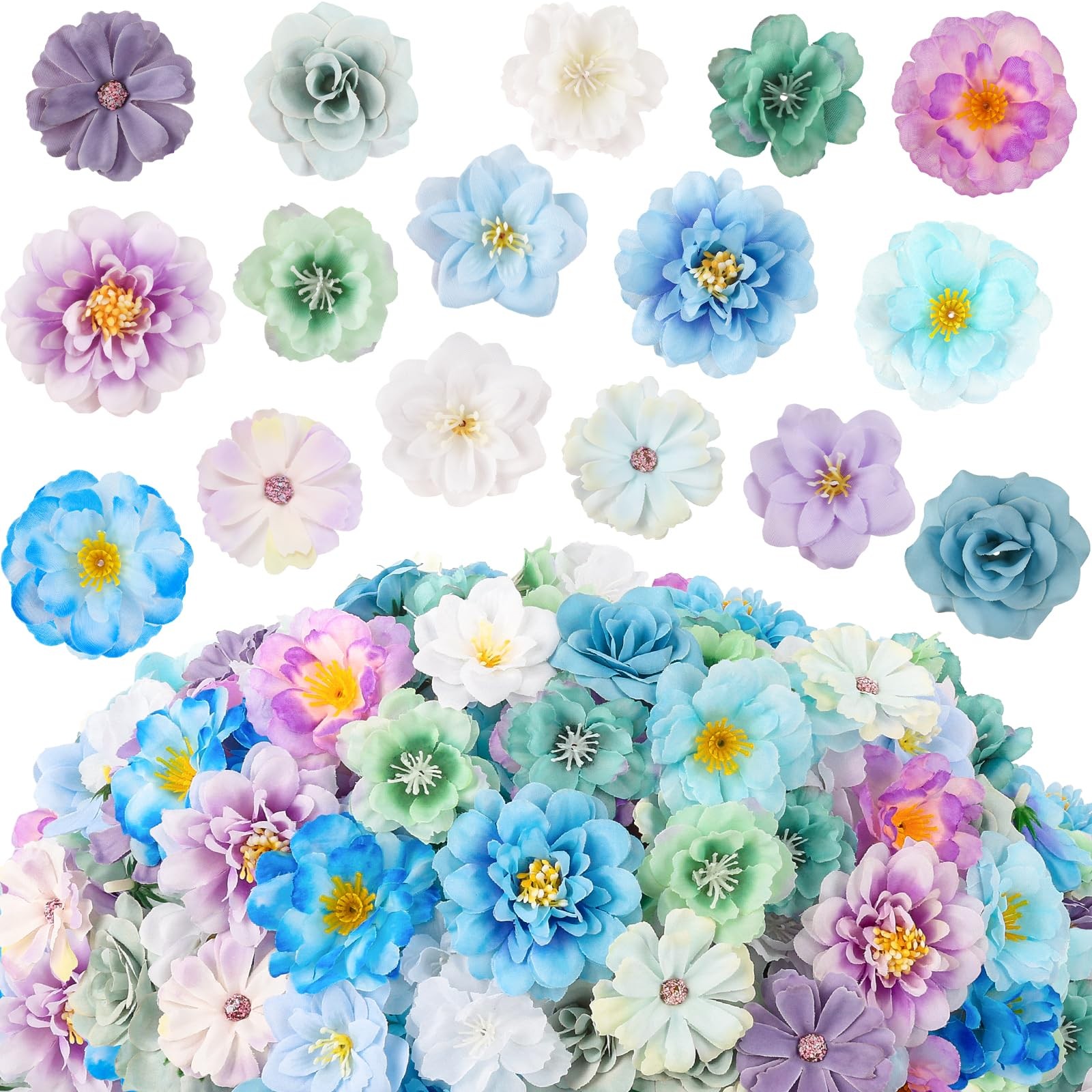 210 Pcs Artificial Flower Heads Silk Daisy Rose Sunflower DIY Crafts Wedding