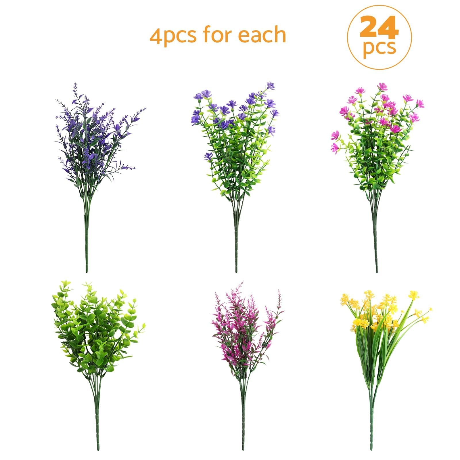 24PCS Artificial Flowers Outdoor, 6 Styles Mixed Fake Flowers for Spring Deco…