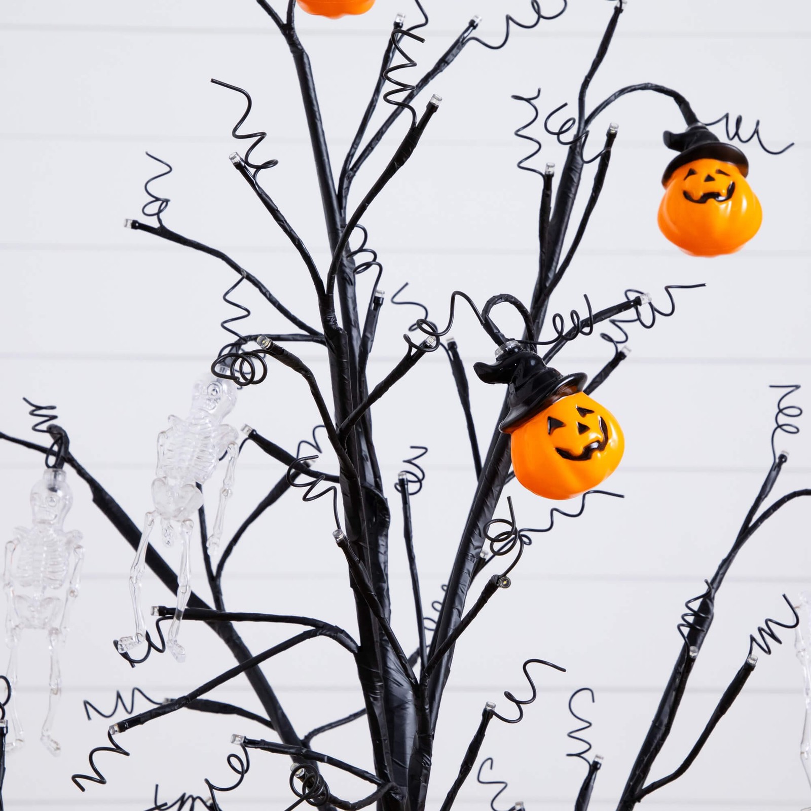 Nearly Natural 4ft Pre-Lit Halloween Pumpkins & Skulls Ornament Tree w/ 64 LED