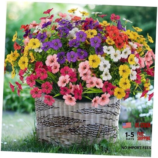 24 Bundles Lifelike Outdoor Artificial Flowers, UV Protected No 6 Color Mix