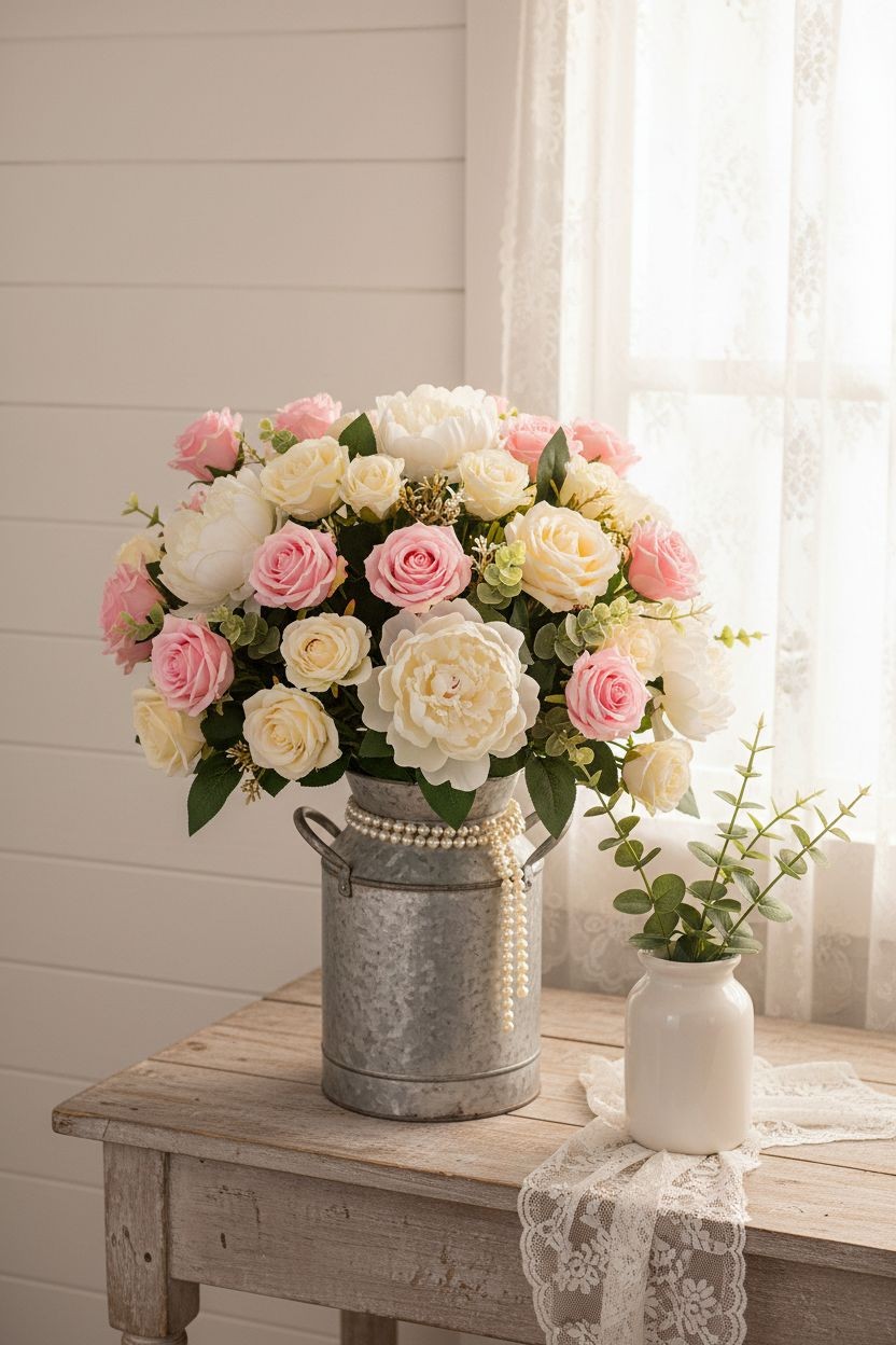 Set of 6 Artificial Light Pink Rose Stems 20 Inch Faux Roses Blush Pink Wedding