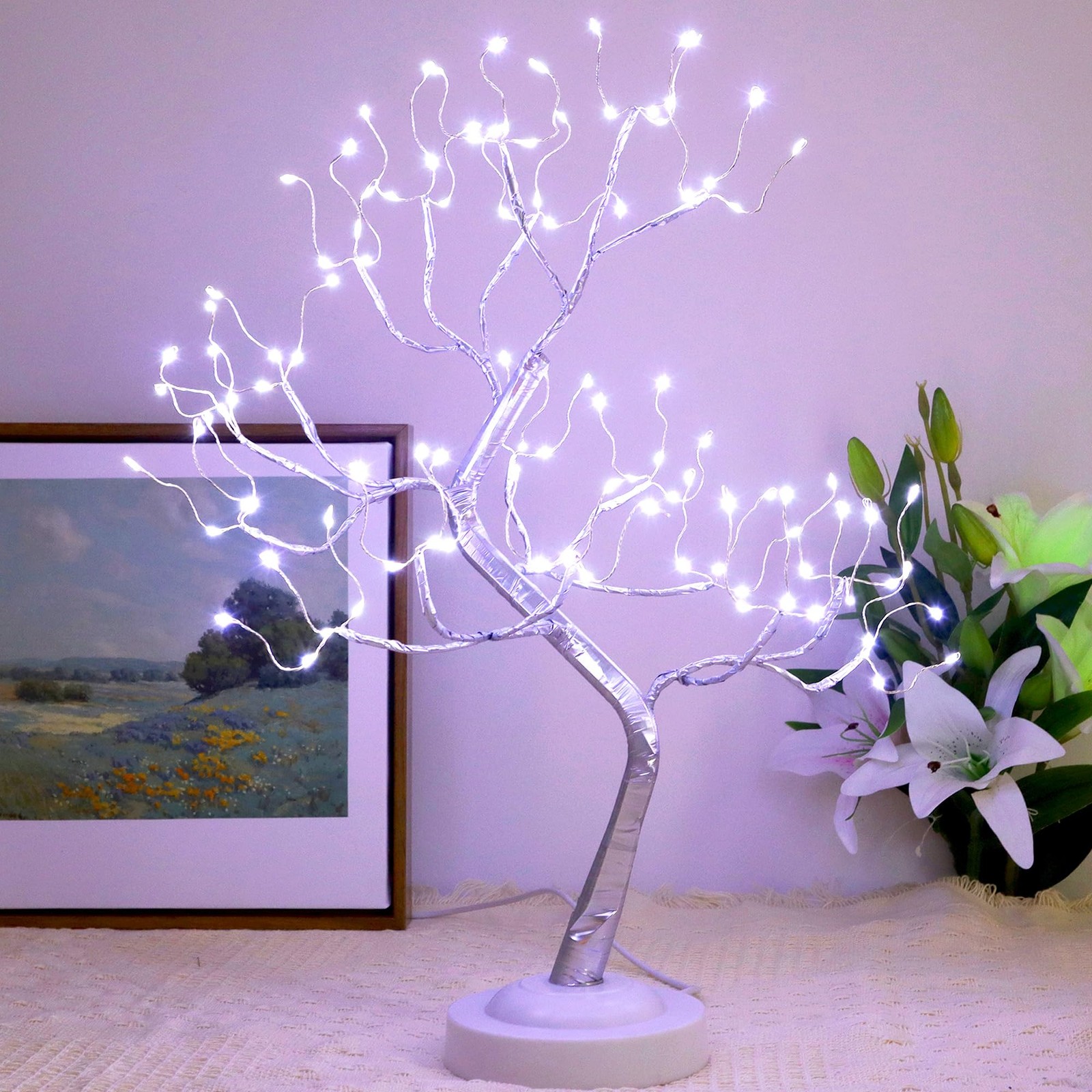 108 LED Bonsai Tree Light 20 Inch Tabletop Artificial Lamp 8 Modes White