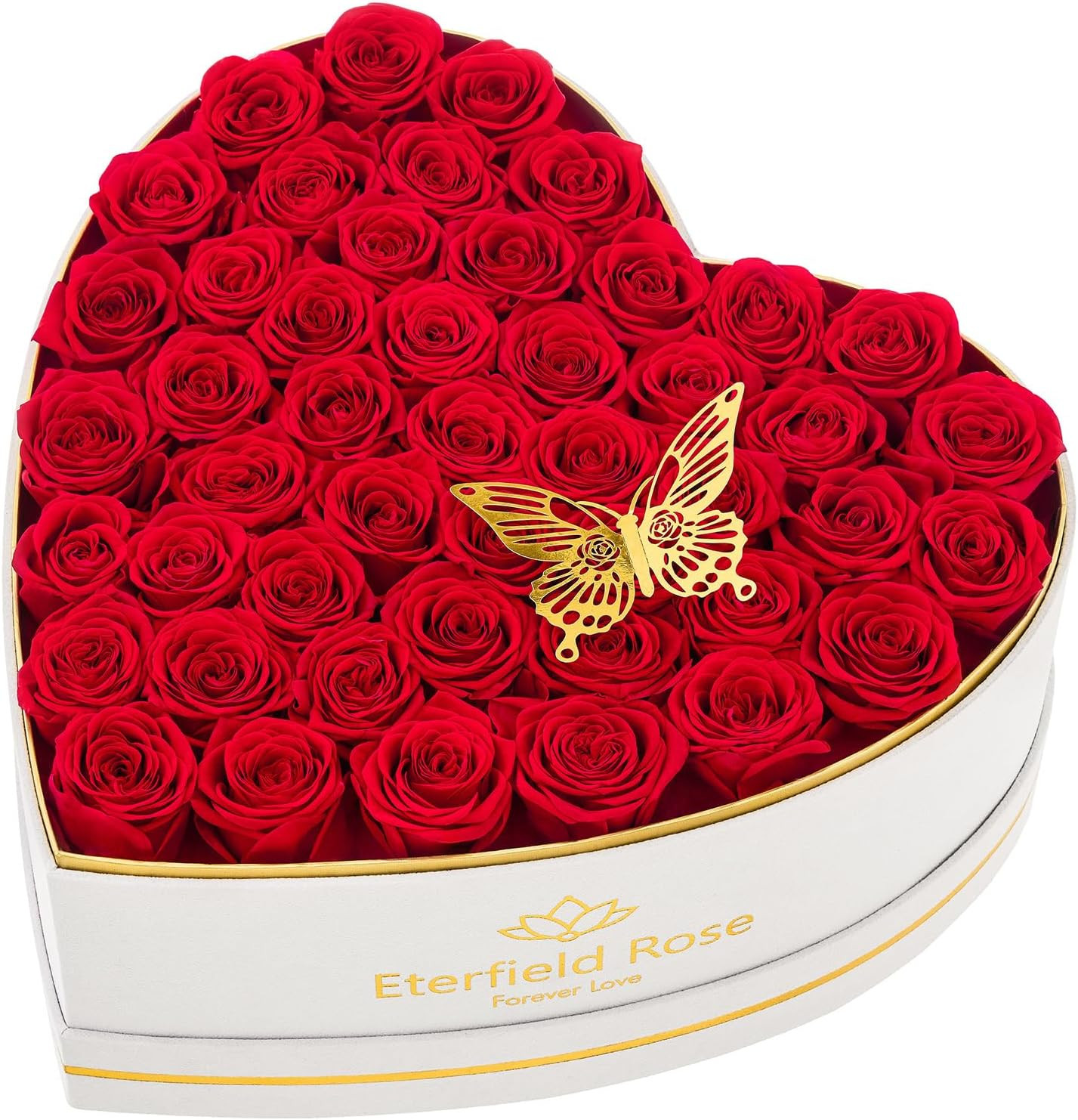 Eterfield 47-Piece Forever Flowers in Heart Shape Box, Preserved Roses Red