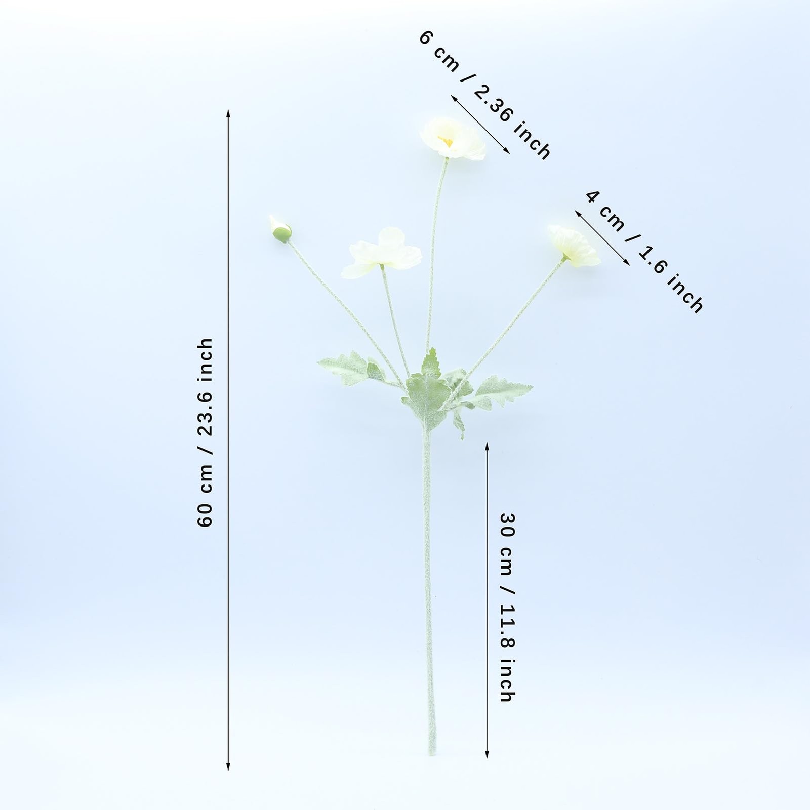 2 PCS 23.6 Inch Artificial Poppies Silk Flowers Arrangements Table White