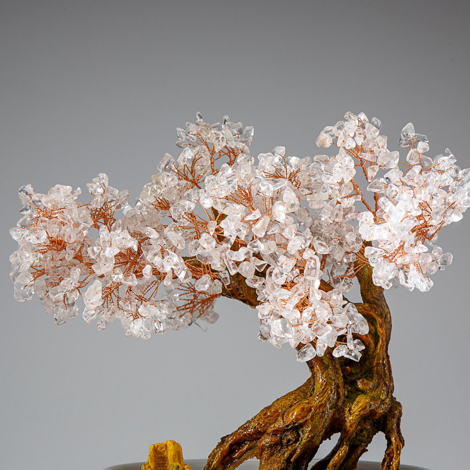 Genuine Quartz Gemstone Bonsai Tree in Oval Ceramic Pot (10” Tall)