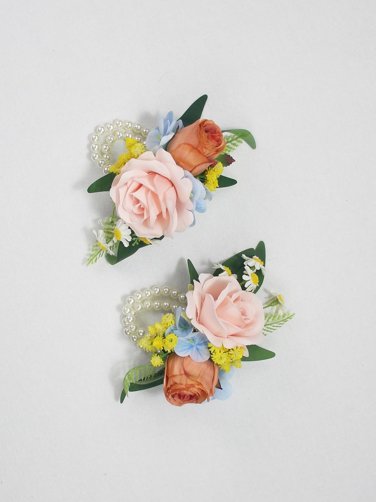 2Pcs Pink Blue Wrist Corsage for Wedding, Prom, Homecoming
