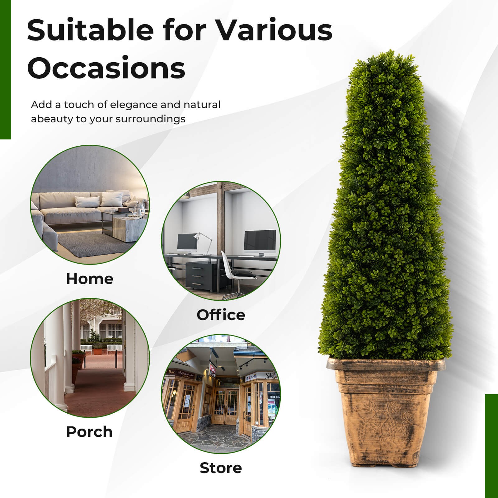 2PCS 3FT Artificial Boxwood Topiary Tree w/Cement-filled Pot Office Porch Decor