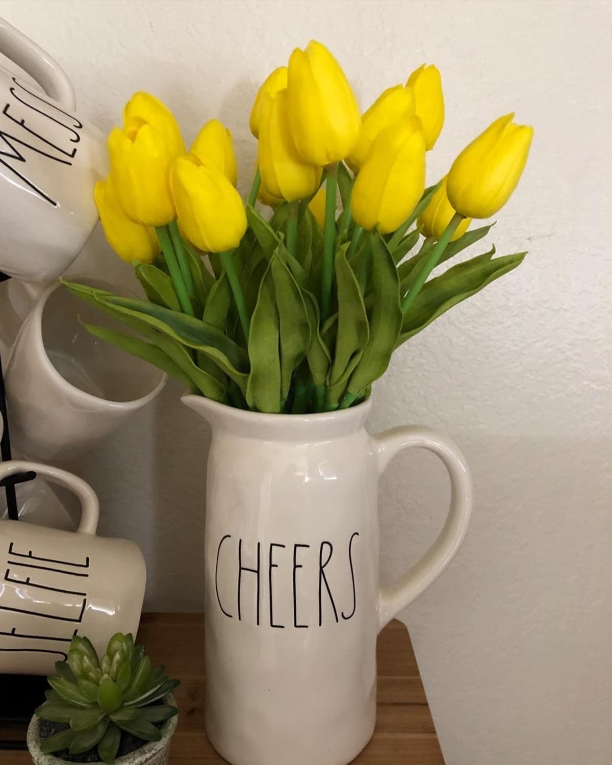 18 PCS Tulips Artificial Flowers Faux Real Touch Bouquets Spring Easter Yellow