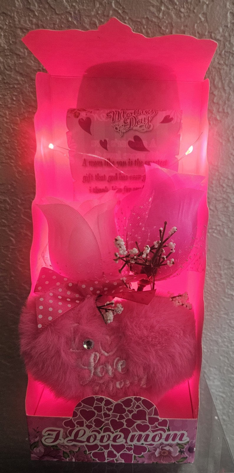LED Pink Artificial Rose & Baby’s-Breath Flower Box Arrangement Mother’s Day