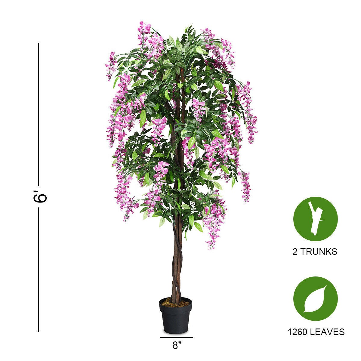 Costway 6-Feet Artificial Wisteria Silk Tree Pink Flower Indoor-Patio Home Décor